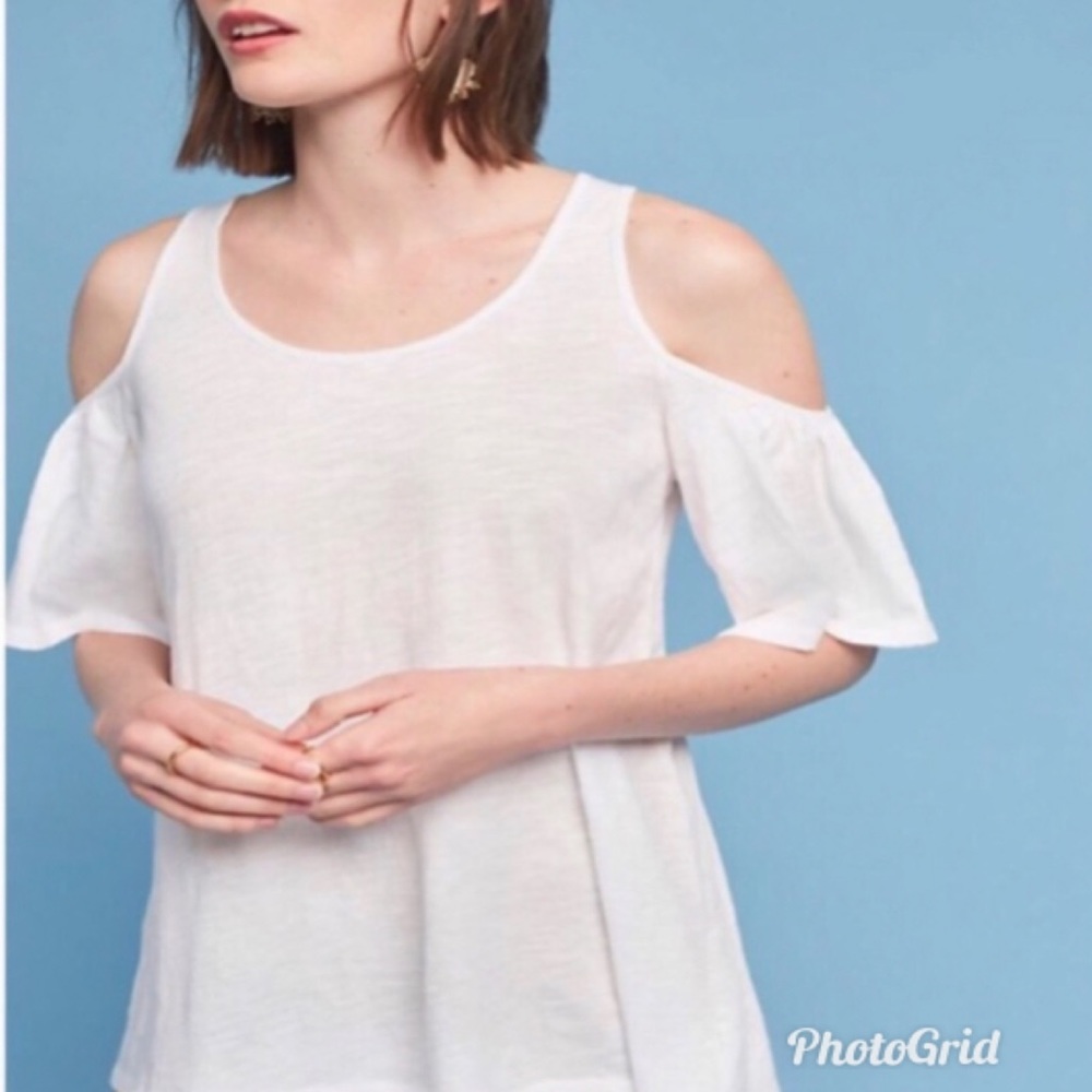 ANTHROPOLOGIE Postmark Cold Shoulder Flutter Sleeve Top